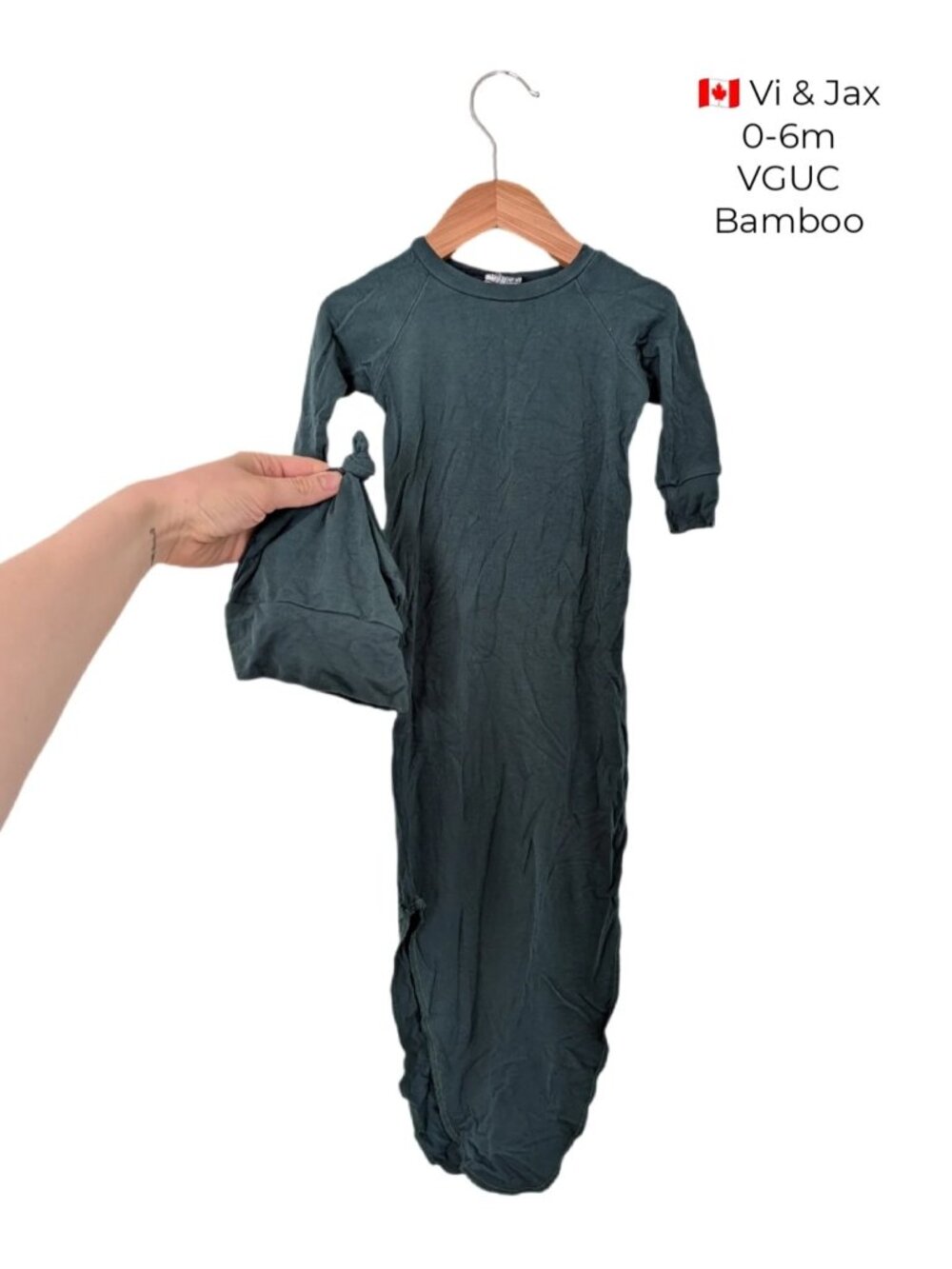 Vi & Jax Dark Green Bamboo Knotted Gown & Hat Set 0-6m Baby Clothes